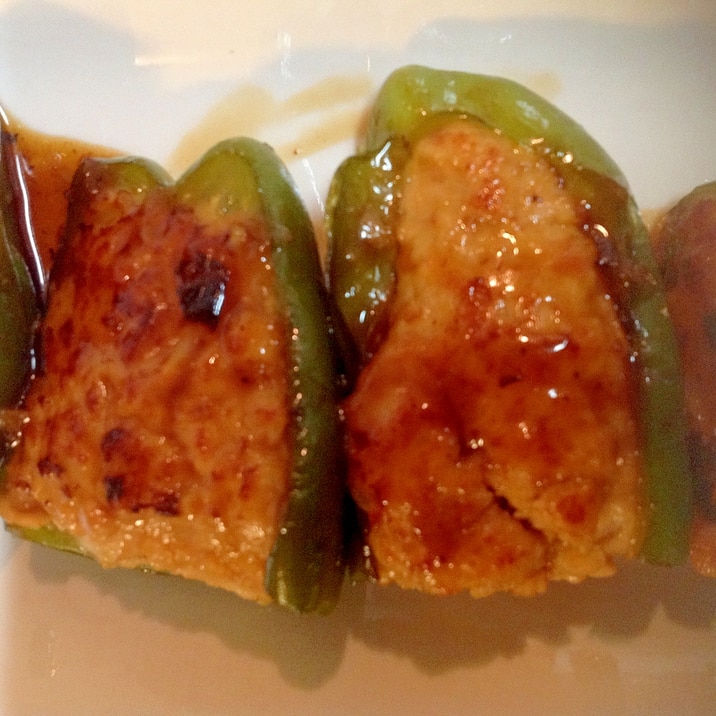 ++照り焼きソースのピーマン肉詰め++